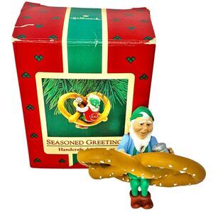 Hallmark Keepsake Ornament Seasoned Greetings Elf & Pretzel Christmas Tree 1987